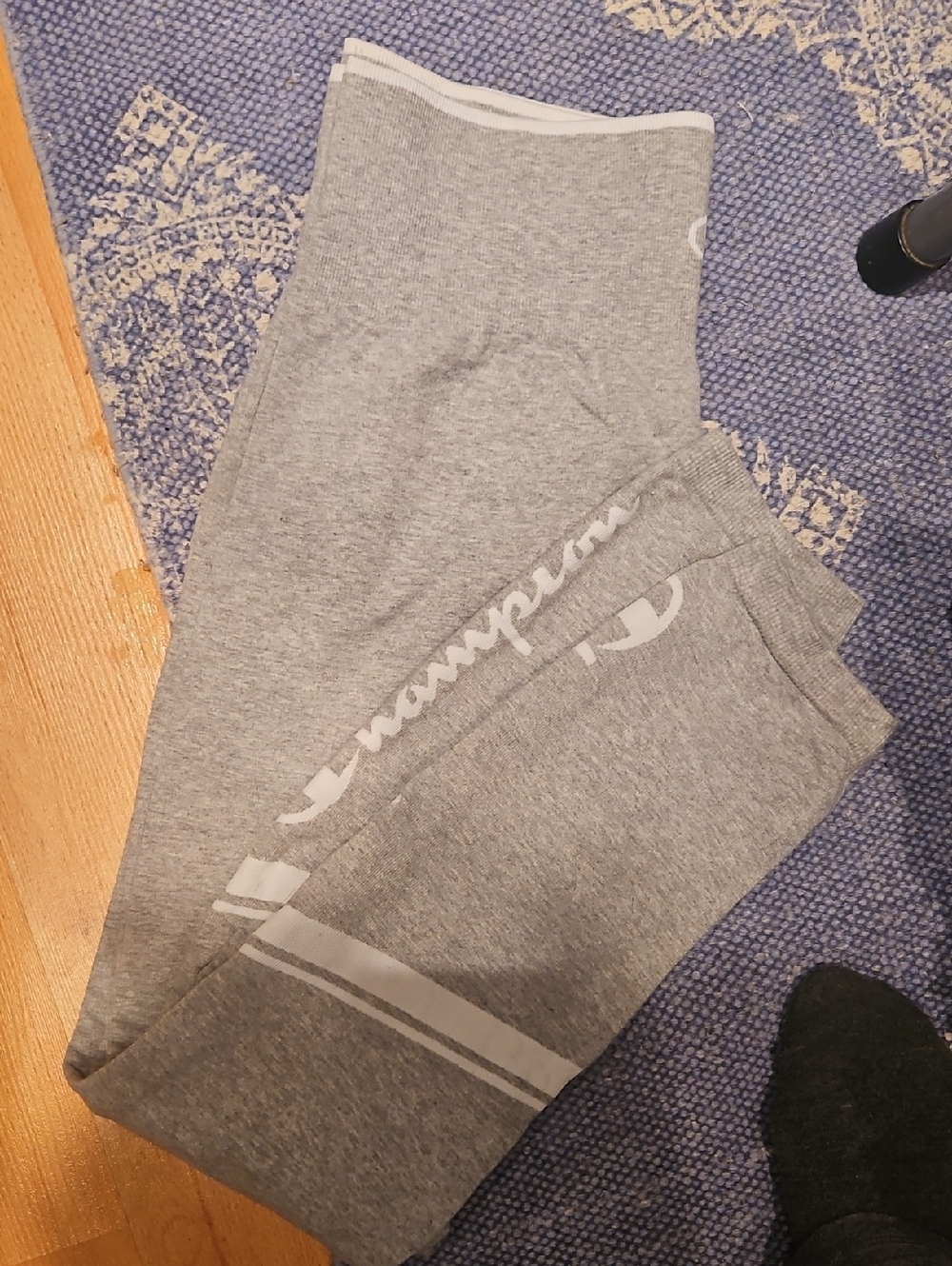 Champion Gray Sweatpants with White Logo Stripe
